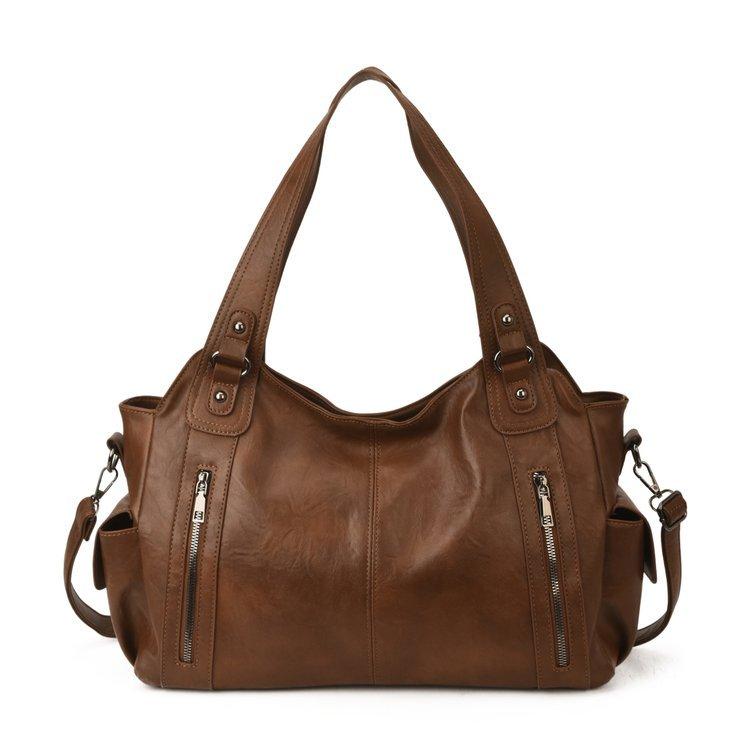 PU Tote Bag Women's Large Capacity Shoulder Handbag with Zip Pockets Casual Fashion Everyday Carry Bag