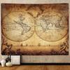 2D Flat Printing Vintage World Map Tapestry Retro Nautical Old World Hemisphere Print Wall Hanging for Living Room Study Home De