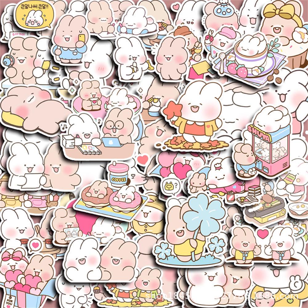 50 Sheets Happy Rabbit Cartoon Journal Stickers - Cute DIY Phone Decor
