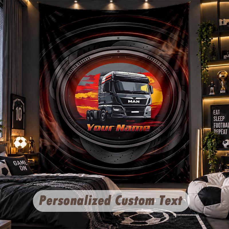 TapestryMAN Truck Custom Name Text Personalized Wall Hanging Tapestry Home Wall Decor