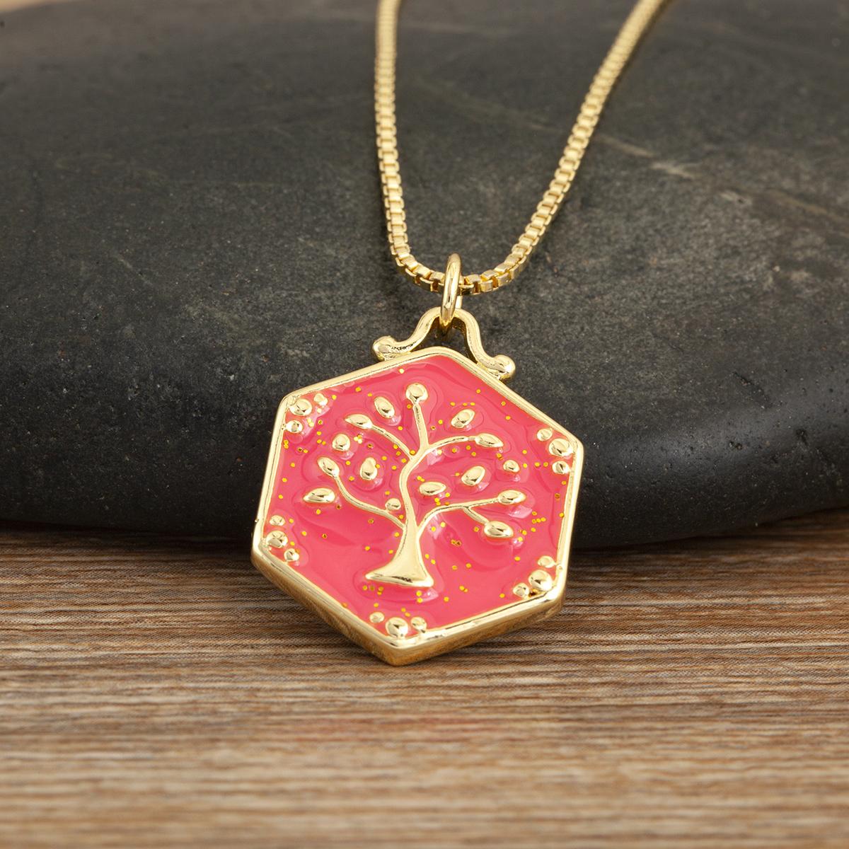 

Nidin New Trendy Hexagon Tree of Life Pattern Charm Pendant Necklace For Women Copper Irregular Geometric Jewelry Accessories розы красного