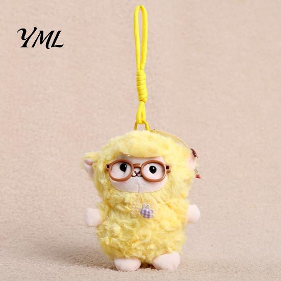 Decorative Lanyard Pendant Plush Sheep Doll for Bags And Keys, Soft Curly Stuffed Animal Keychain Healing Gift Girls with Bow Glasses Accessories,