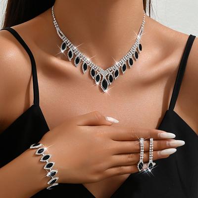 4PC Women's Fashion Water Drop Necklace Earrings Bracelet Zircon Set Suitable for Wedding, Party, Festival Gifts-P20