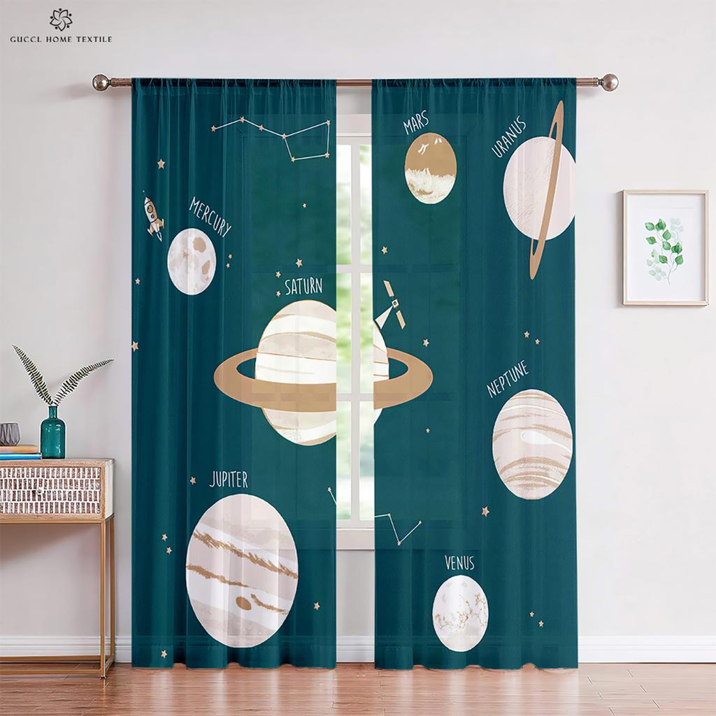 Custom Cartoon Animation Window Drapes, Universe Star Pattern, Bedroom, Living Room, Kitchen Decorative Curtains, 2 Pieces