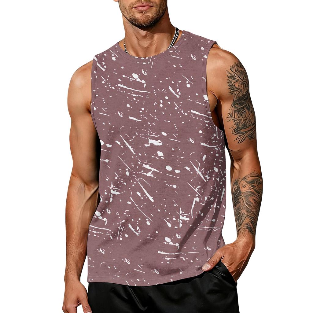 Men's Casual Trend Ink Wash Print T-shirt For Men - Men's Sporty Breathable Sleeveless Top