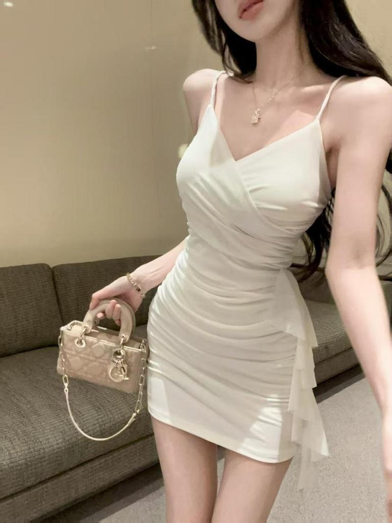 9494 Nachtclub Sexy Damen Mesh Bodycon Kleid - Schlankmachend Hüftwickel, Tief ausgeschnittener kurzer Rock
