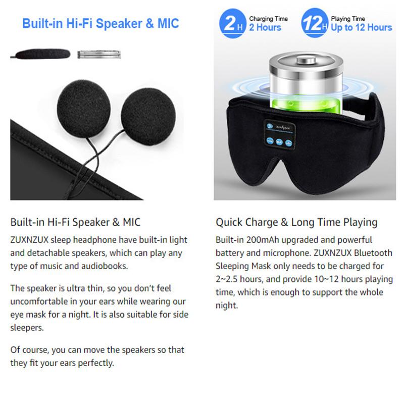 Smart Bluetooth Sleep Eye Mask Comfortable Built In White Noise Head Mounted Light Blocking Memory Cotton Music Eye Mask