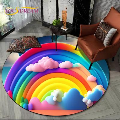 Tapis Rond Illusion d'Optique 3D Couleur Arc-en-ciel HD Dessin Animé, Tapis pour Salon Chambre Canapé Salle de Jeux Décoration, Antidérapant Cadeau