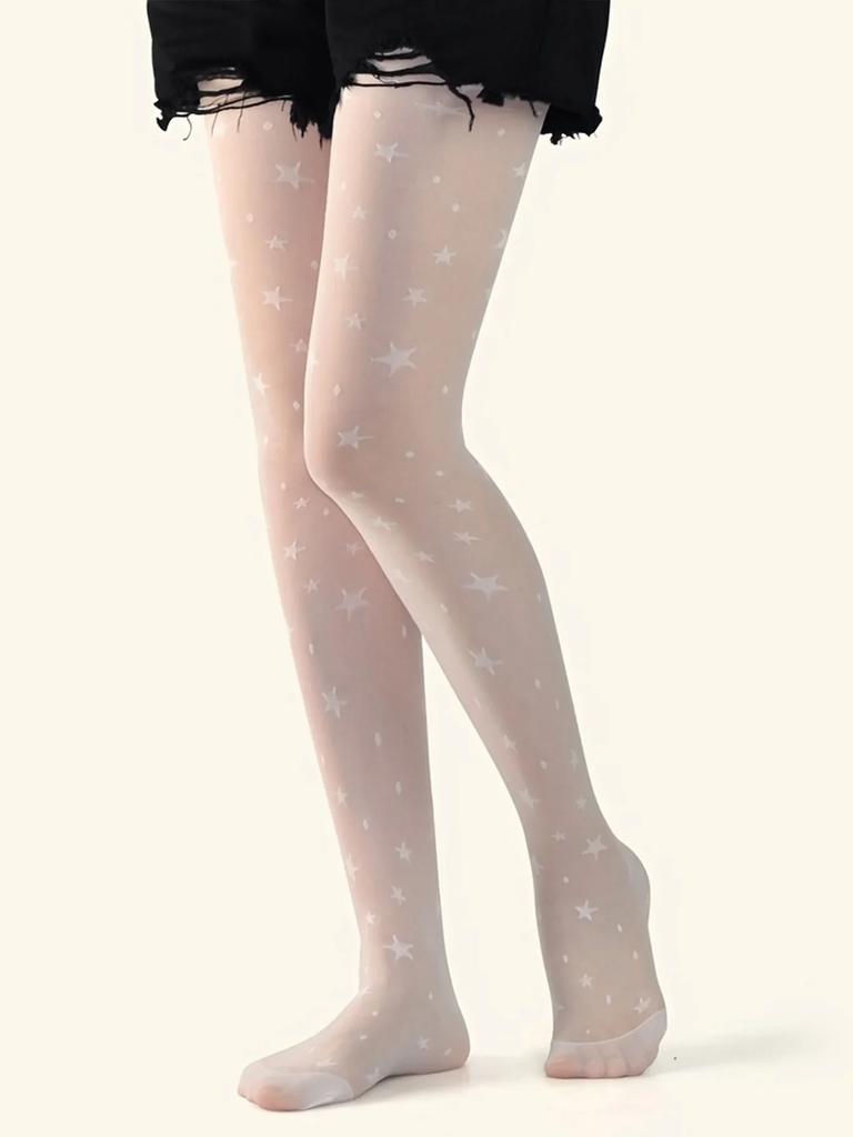1 Pair Thin Silk Stockings Polka Dot Star Jacquard Pantyhose Sexy Anti-hook Silk Female Socks