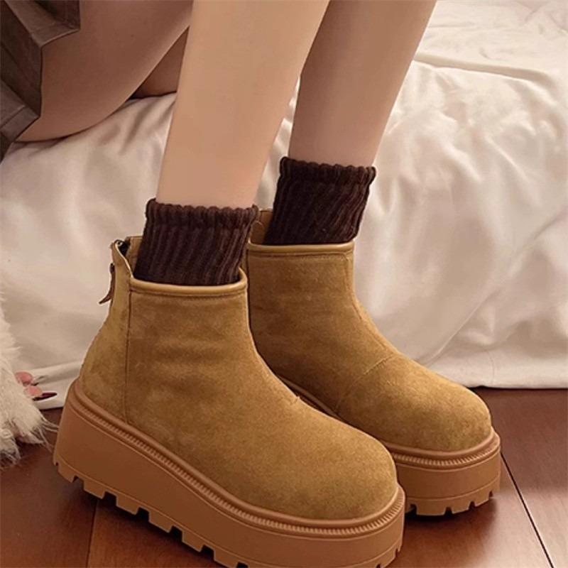 Thick-soled Short Boots for Women's Autumn and Winter Small Boots New Versatile Height-increasing Casual Velvet Snow Boots for Women