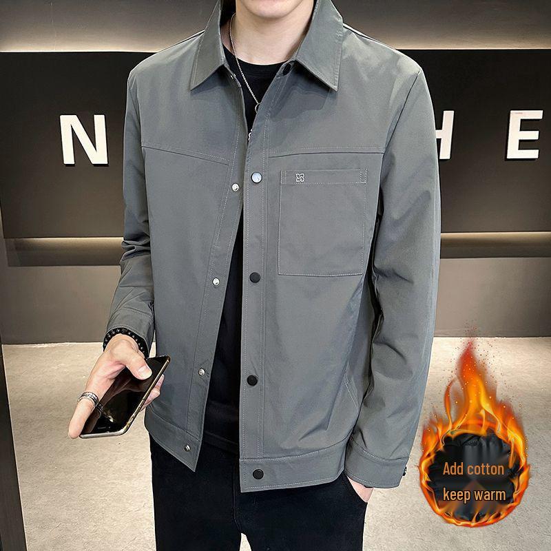 Men's Slim Fit Cotton Jacket - Stylish, Warm, Versatile, Turn-Down Collar for Autumn and Winter