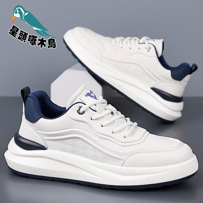 Men's Sports Style Casual Leather Shoes Men's Versatile Fashion Trendy Shoes Platform White Shoes Men's Shoes