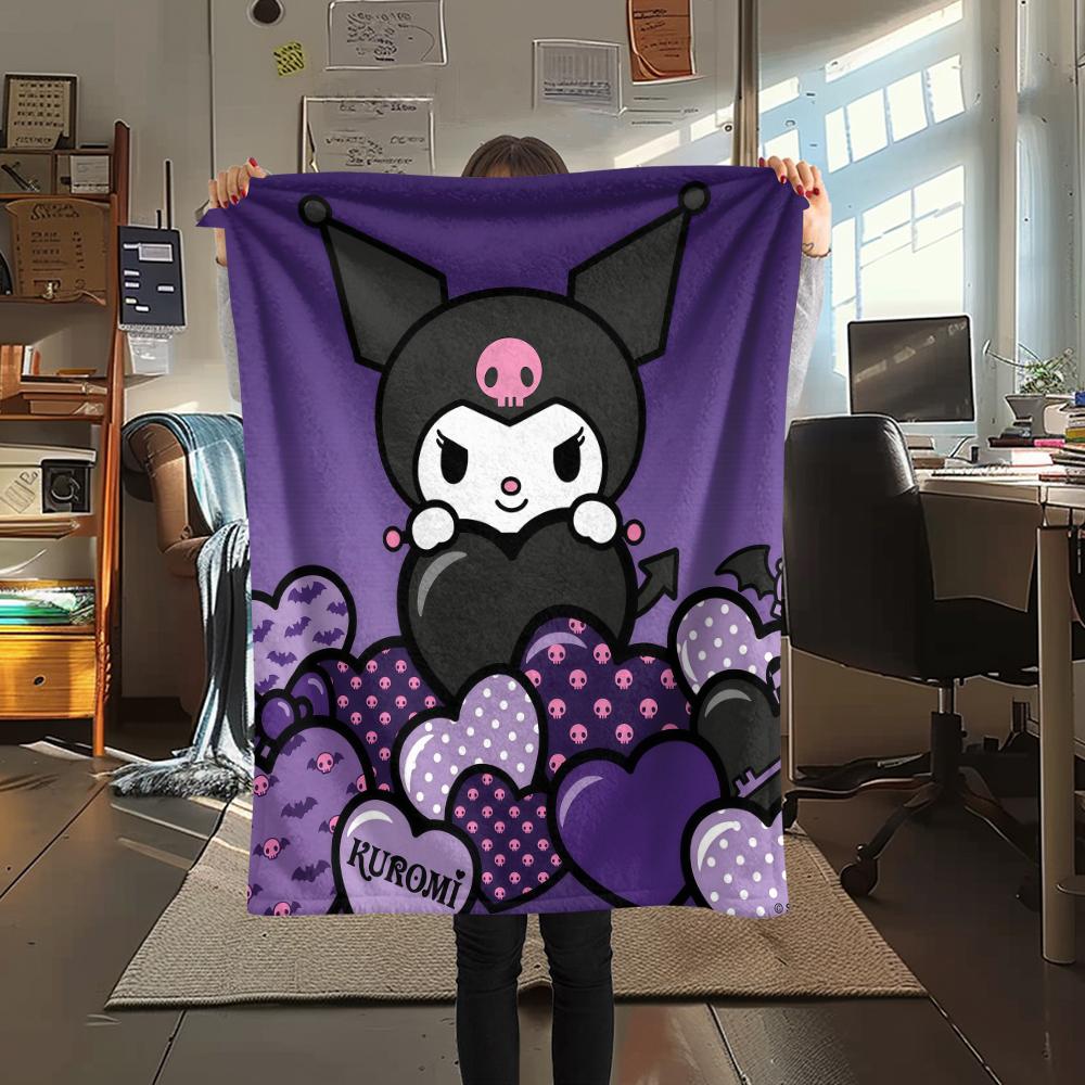1PC Kuromi Print Flannel Blanket, High quality All Seasons, Home Decor, Warmth and Comfort, Perfect for Christmas Gifts