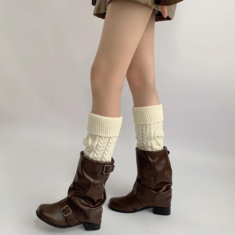 Y2K Leg Warmers Autumn Winter Knitted White Slouch Socks Maillard Mid Calf Socks JK Calf Socks Leg Sleeves Sweet And Slimming