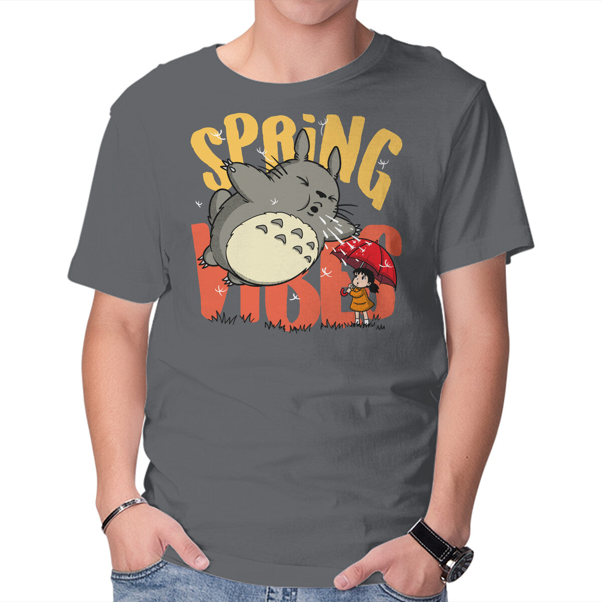Unisex Crew Neck T-Shirt Spring Vibes Totoro Graphic Short Sleeve Casual Tee XXXL