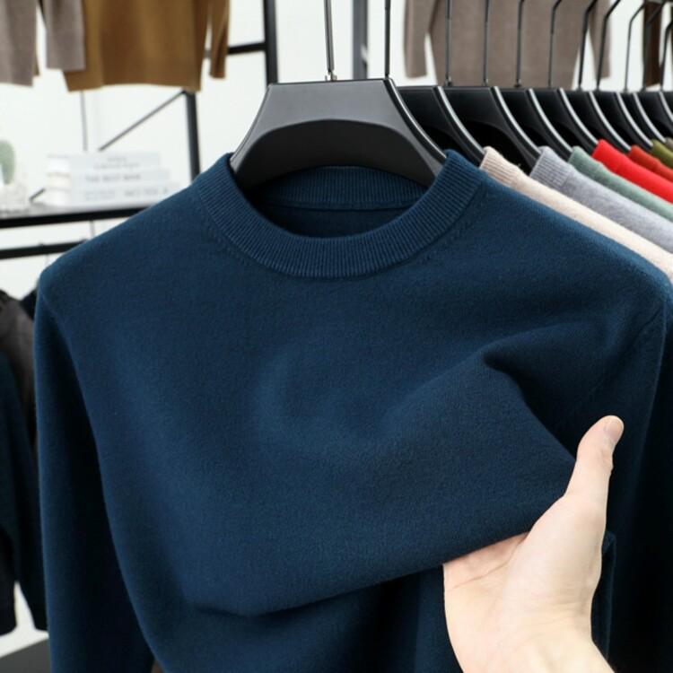 Men's Thick Knit Sweater - Round Neck, Solid Color, 500g, Autumn/Winter