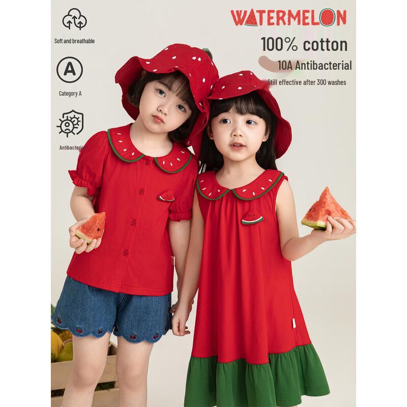 Yoyou Girl s Antibacterial Cooling Watermelon Print Doll Dress 100 cm