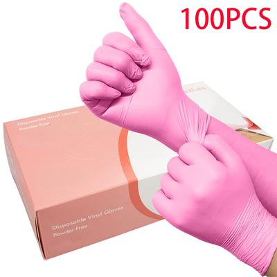 100 יחידות כפפות ורודות חד פעמיות לטקס ללא עמיד למים אנטי סטטי כפפות עבודה מגוונות כפפות עבודה למטבח כלי בישול