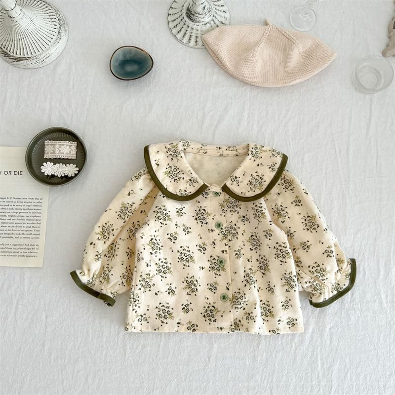 Baby Flowery Blouse and Dungarees Size 70 [Chic Kids] Two-piece Set, Green,