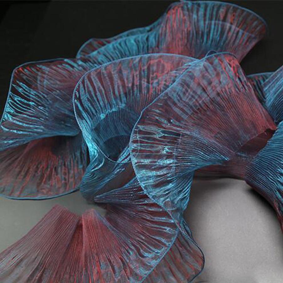 2 Yards Mermaid Pleated Flower Lace Magic Color Laser Gradient For Wedding Wave Striped Decoration Cloth Wide 15CM