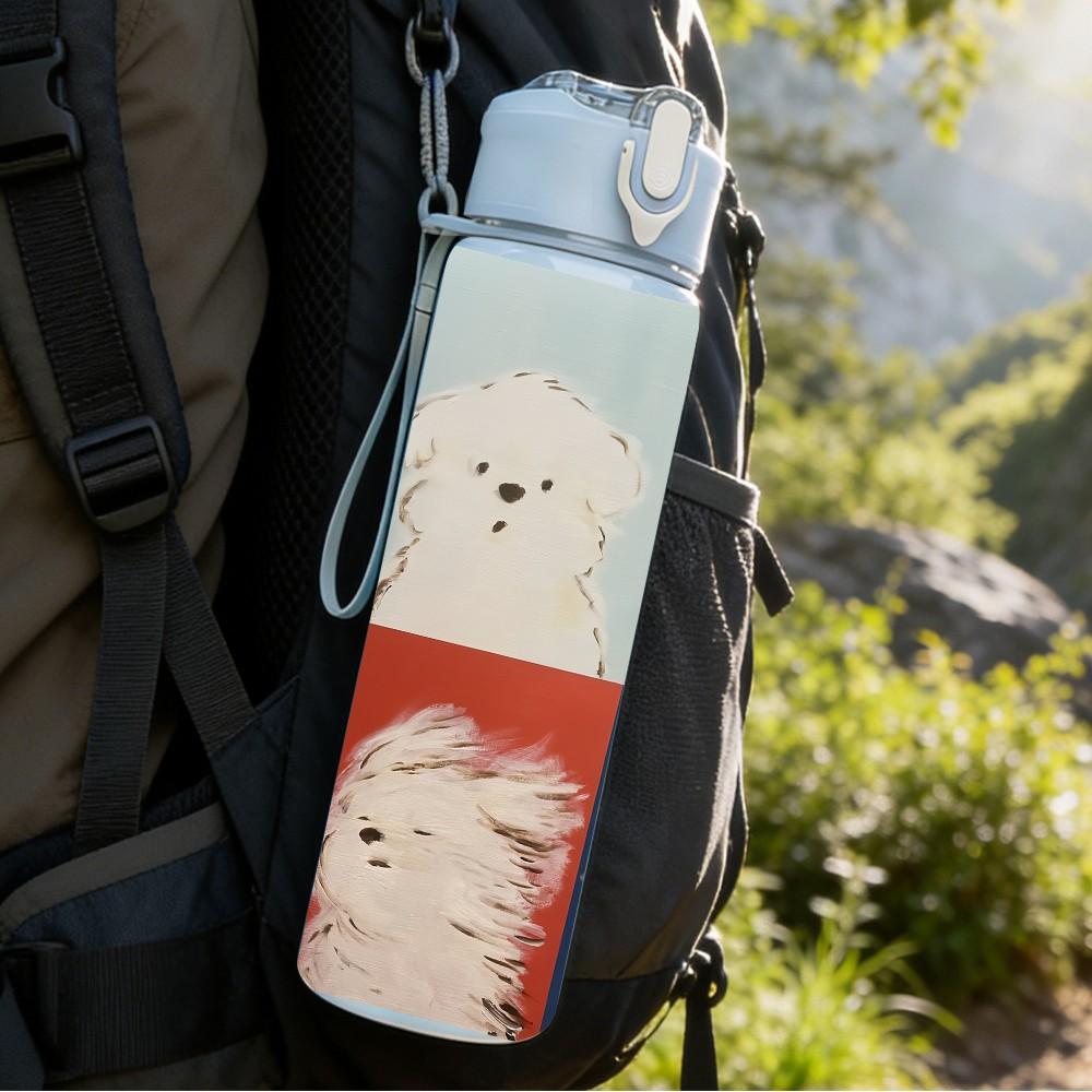 1PC Cute Puppy Dogs Color Block Portrait Art 750ml Color Plastic Sports Water Bottle Leakproof Flip Straw Lid Suitable for Sports Office Home Use