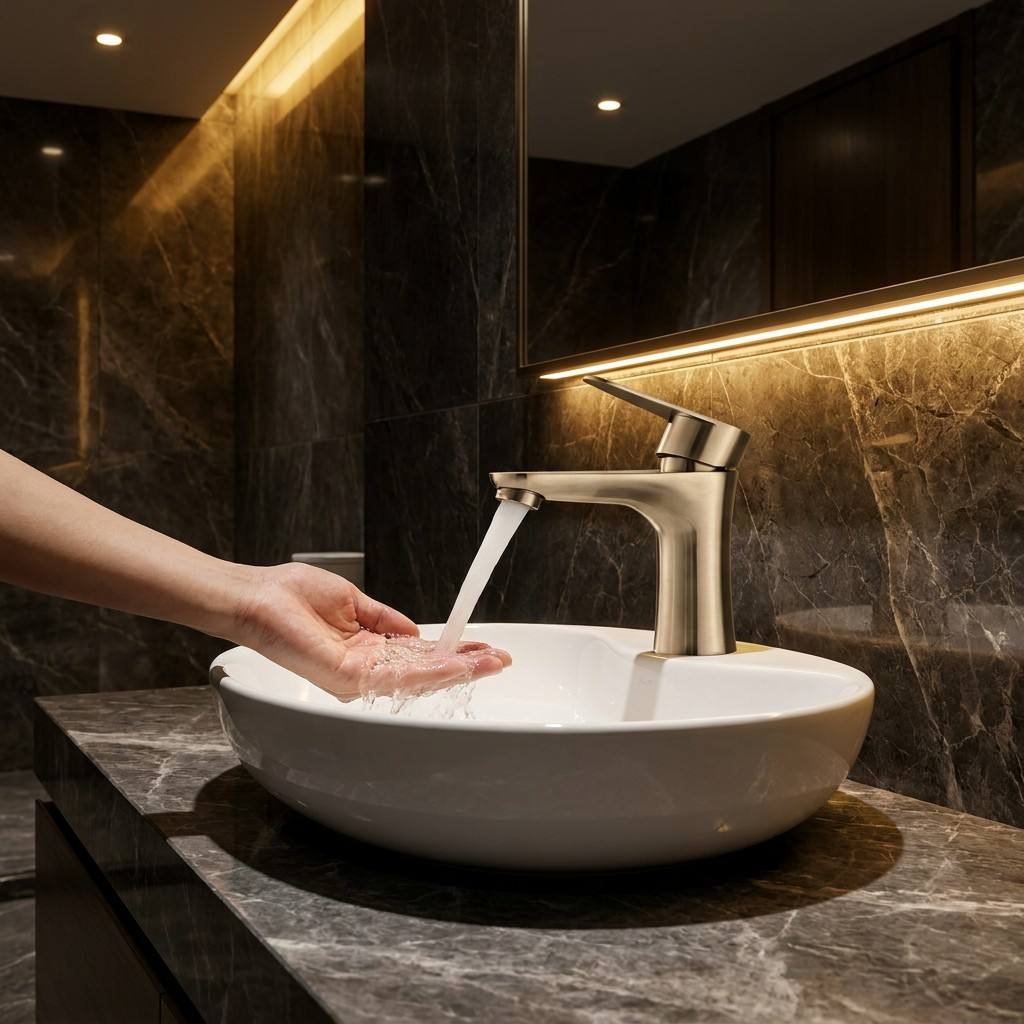 Single Hole Single Lever Basin Sink Faucet Brushed Stainless Steel Cold Hot Mixer Water Saving Bathroom Tap