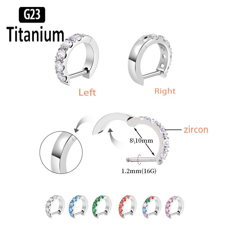 G23 Titanový Piercing Kloubový Segmentový Septum Kruh Nosní Kroužky Clicker Ušní Chrupavka Tragus Helix Body Šperky 16G D-tvarovaný Náušník
