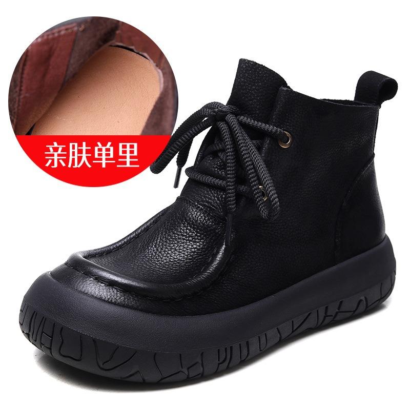 Damen Echtleder Stiefel Klobige Plateaustiefel Kurze Stiefel Retro Streetstyle Winter Warm Wolle Fell Damen Flats Stiefeletten