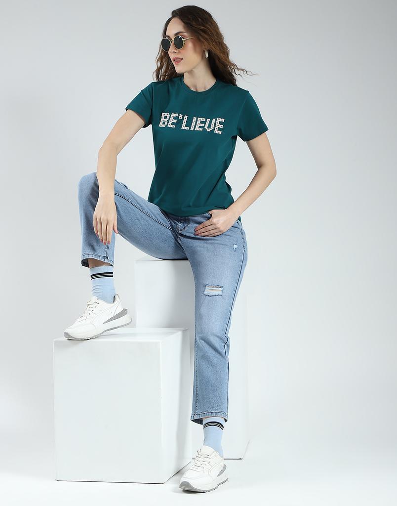 MONTE CARLO Women's Regular Fit Printed Half Sleeve Round Neck Top