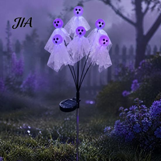 Solar Powered Halloween Ghost Lights Swaying Outdoor Decorations, Stake Light, 6 LEDs Festive Lawn Ornaments for Parties Pathway Lights, Waterproof
