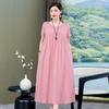 Plus Size Korean Style Summer Floral Cotton Silk Dress - Slimming Design for 240 Jin