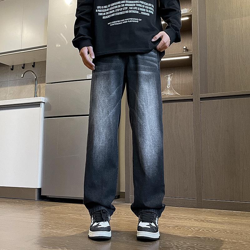 

Yadu Four Seasons Denim Jeans: Retro Hong Kong Style Loose Straight-Leg Casual Pants for Men and Women M