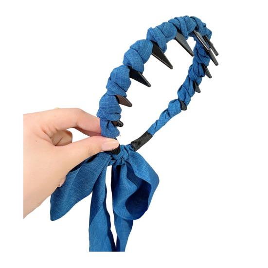 

Hair Hoop Denim Bow Ribbon Headband with Anti-Slip Tooth Comb Design Broken Hair Fixer Women Headband Hair Accessory темно-синього кольору
