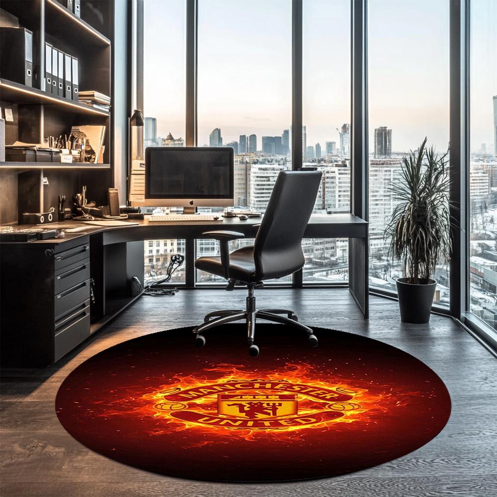 Manchester United Printed Round Rug Carpet Chair Rug Area Rug Entryway Doormats,for Office Chair Living Room Bedroom Kitchen Room.