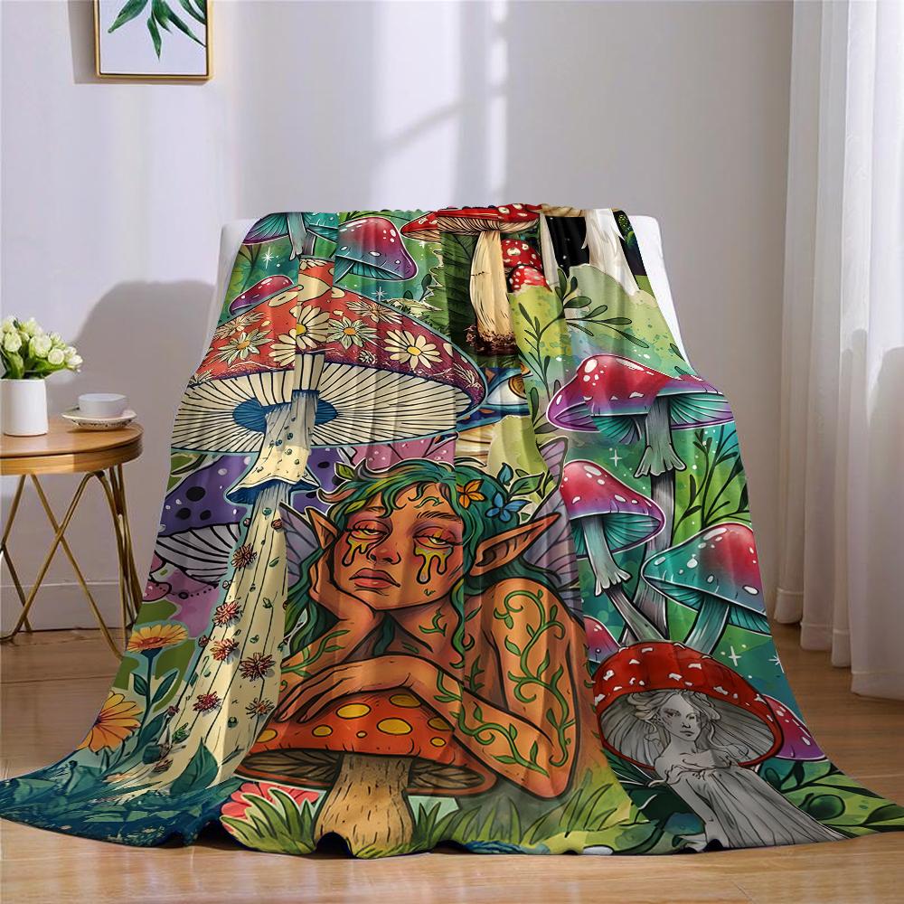 Fairy Mushroom Flannel Blanket Warm Soft Halloween Christmas Couch Warm Cozy Decorative Decor Gift For All Season