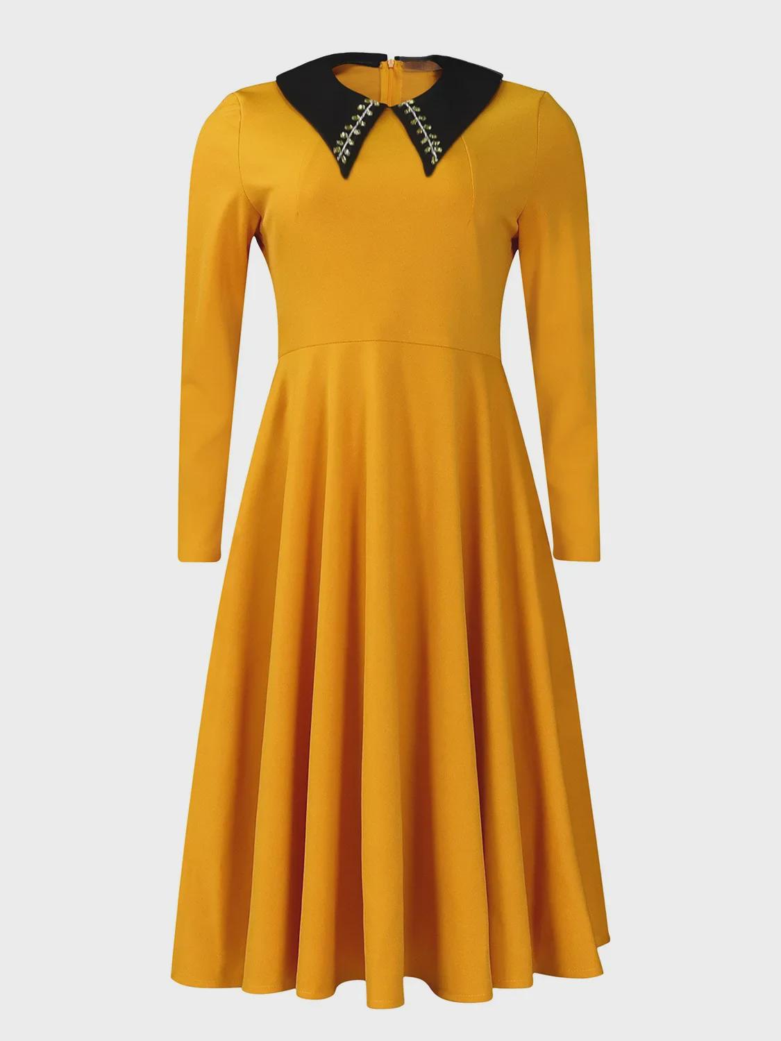 

Женское однотонное облегающее платье-халат с длинными рукавами и лацканами L жёлтый