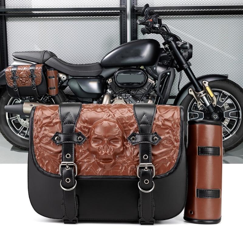 Universell Passend Einfache Montage Aufbewahrungstasche Große Kapazität Vintage Motorrad Satteltaschen PU-Leder Seitentaschen zum Fahren