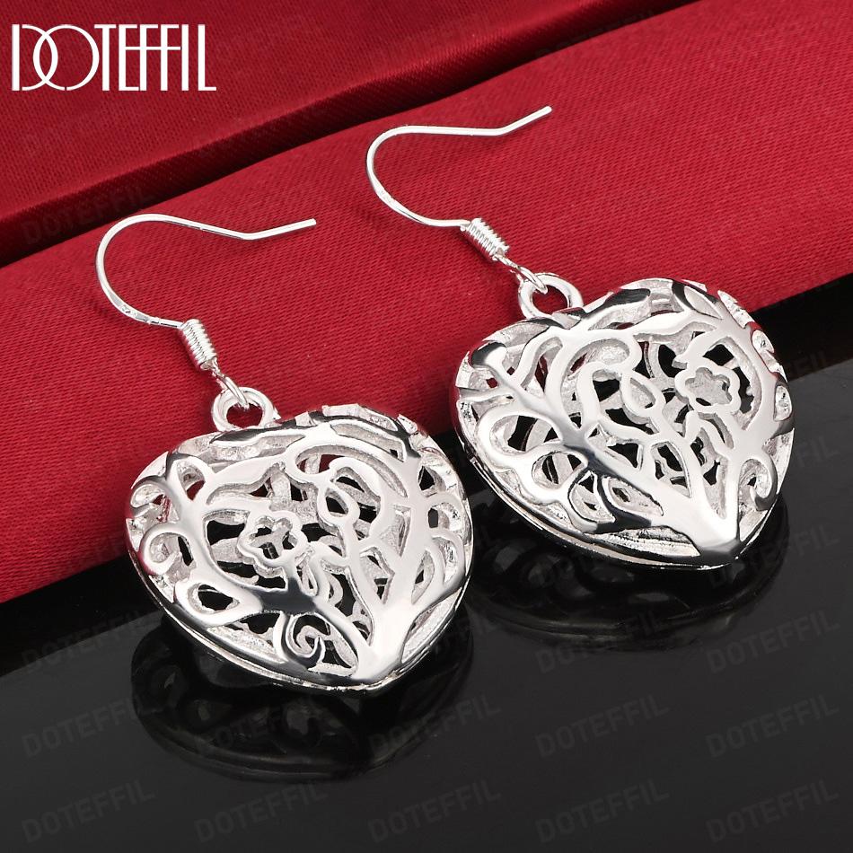 925 Sterling Silber Durchbrochene Herz-Anhänger Ohrringe - Exquisites Geschenk Schmuck