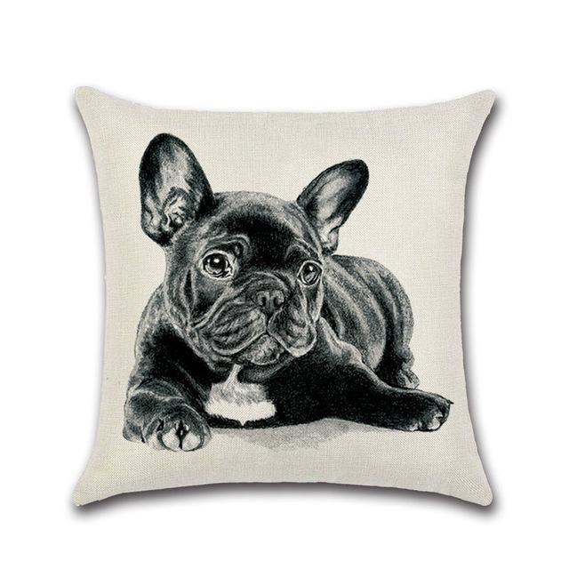 Cartoon Printed Pillow Case Cotton Linen Franch Bulldog Pillowcase Decorative Pillowcases Cover For Car Home