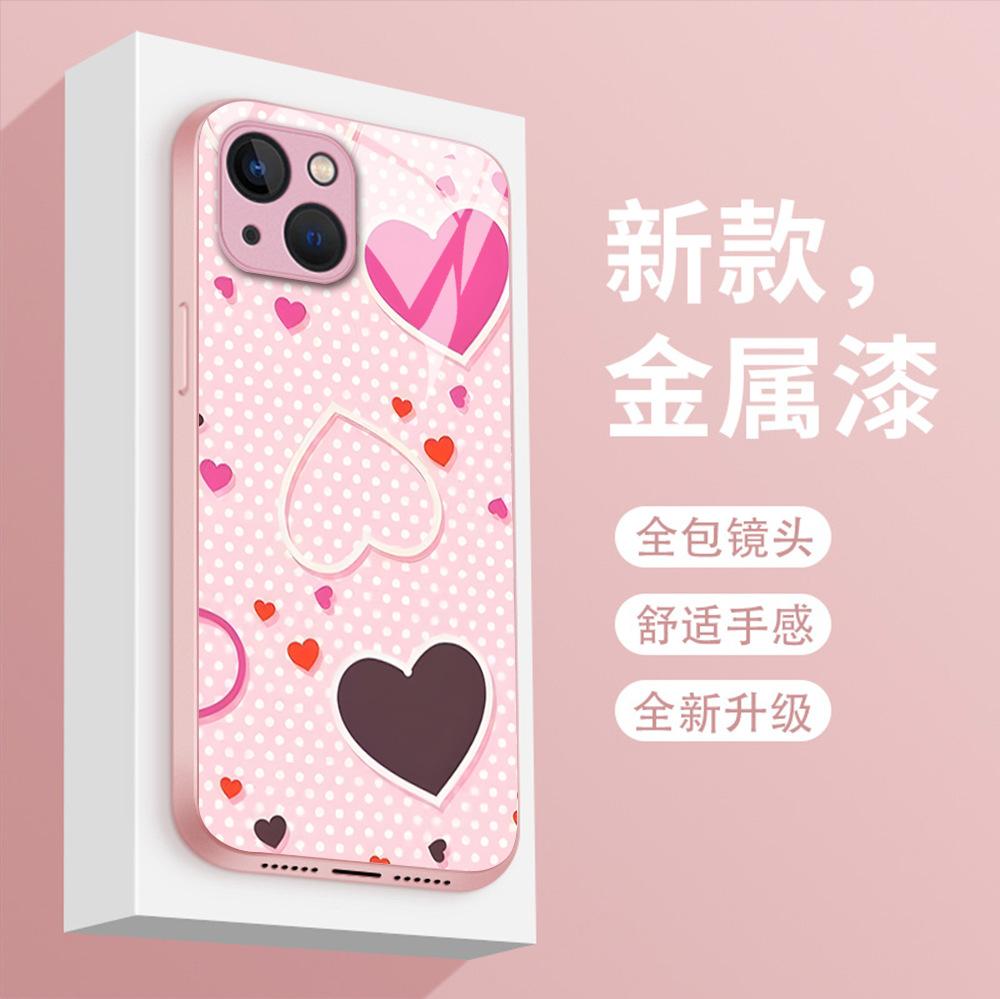 Summer new ins wind sweet polka dot love mobile phone case iPhone17 glass case protective case Apple 15Pro