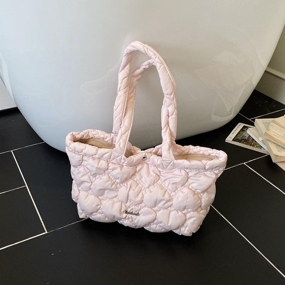 Korean Quilted Heart Bag Solid Color Women's Handbag Trendy Puffy Tote Bag Underarm Bags