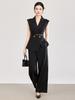 Women's Spring/Summer Age-Defying Suit Set: Waist-Cinched Vest & Draped Wide-Leg Pants.