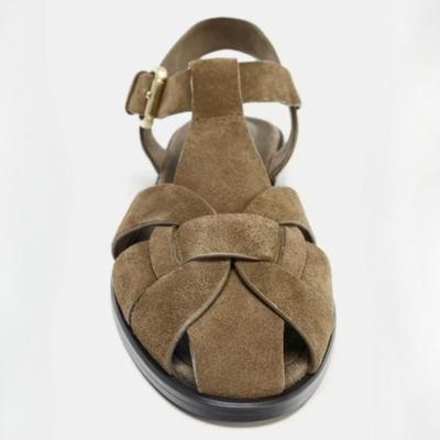 Suede Weavev  Sandals Women Retro Metal Buckle Gladiator Shoes Hollow Fashion Flat  Beach Shoes Female Zapatos De Mujer