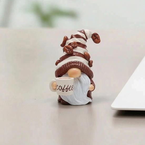 Drinking Coffee Gnome Figurine Holding Coffee Mug Dwarf Statue Handmade Gnome Resin Sculpture Coffee