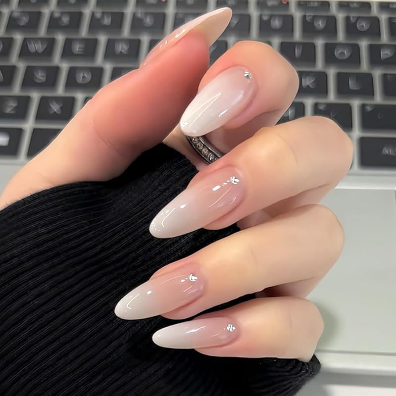 Black Yellow French Tip Press on Nails with Flower Design Long Almond Natural Glue on Nail Glossy Acrylic False Nails Reusable Artificial Stick on