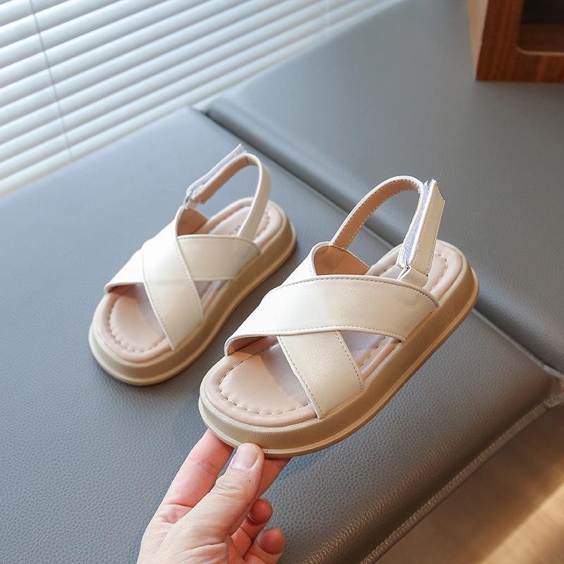 Girls Beach Shoes Open Toes Classic Kids Sandals Soft Sole Soild Color 2025 Summer New Children Casual Flats Non-slip Hook&loop