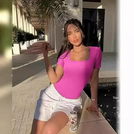 2023 European-American Women's Summer Square Neck Short-Sleeve Jumpsuit