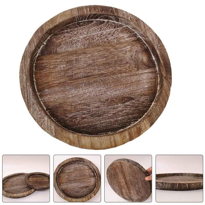 Decorative Wooden Tray Small Tray Round Wood Tray Multi-purpose Farmhouse Kitchen Countertop Home Decor Candle Holder CTP002