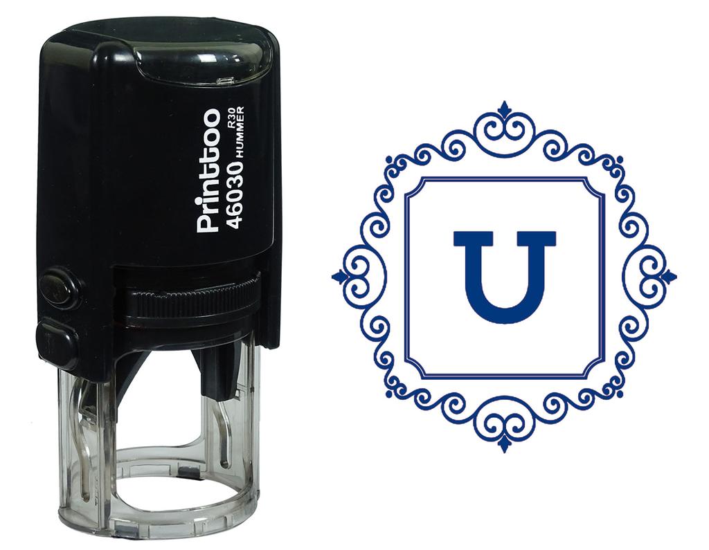 Printtoo Square Swirl Border Alphabet U Monogram Initial Self Inking Rubber Stamp Office
