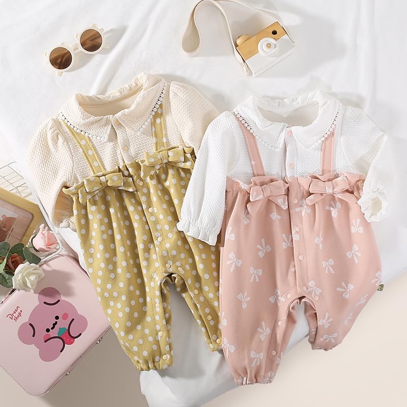 Baby Clothes Long Sleeve Spring Autumn Winter Girls Overalls Layered Style Romper Coveralls Baby Birth Preparation Gift Gift Gift Pattern Bow Pink